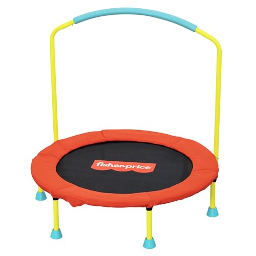 Fisher-Price 3-Foot Mini Trampoline, WonderJump 36-Inch Round Indoor Toddler Kids Trampoline with Stabilizing Handlebar - color: Red/Yellow