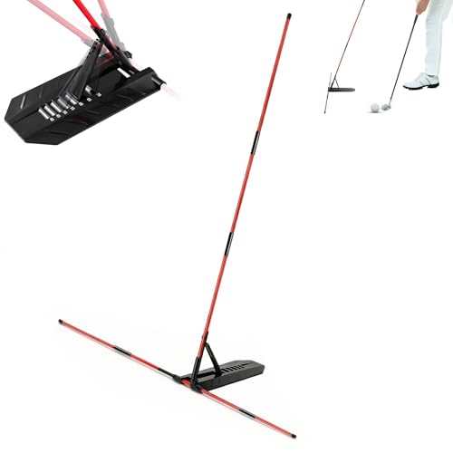 Golf Alignment Stick Holder Adjustable Angle Swing Trainer Aid Fiberglass Rods PVC Sleeve Plane Corrector Portable ABS Base for Men Women Putting Drills Red Black