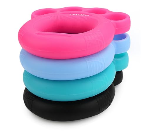 Hand Grip Strengthener Rings, 4 Pack Silicone Finger Exerciser, Hand & Wrist Grip Strength Trainer, 4 Fingers Squeezer Gripper Rings for Muscle Training, Forearm Grip Workout, Sports Rock Climbing