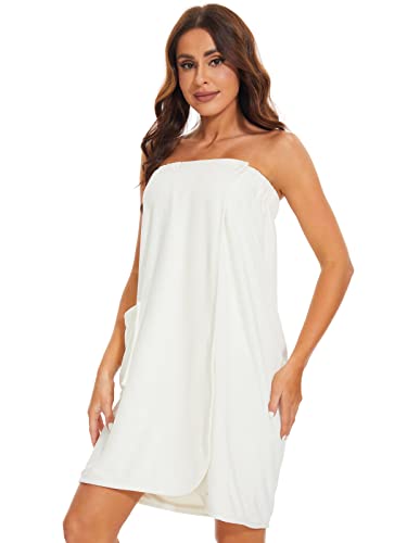 Knuffnee Women Bath Towel Robe Spa Body Wrap Shower Bathrobe Adjustable Snap Closure - color: White, size: Small-Medium