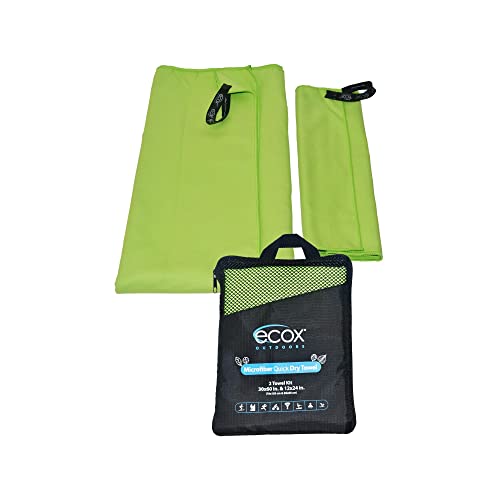 Outdoors Microfiber Towel Fast Drying Soft Feel Fast Action Drying for Gym Beach Outdoors Travel Yoga Camping Compact Size 2 Piece Set 30x60 in and 12x24 in Green MFT2PG - color: Green, size: 30x60 inches
