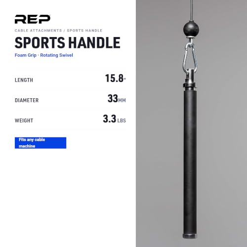 REP Fitness LAT Pulldown and Low Row Cable Machine Attachments and Functional Trainer Attachments – Curl Bar, D-Handle, Ankle Cuff, Tricep Rope, Sports Handle, Straight Bar, Row, Chinning Triangle - style: Sports Handle