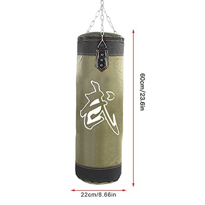 Sorandy Empty Training Boxing Sandbag, Oxford Cloth Material, Shock Absorbing Punching Bag, Kickboxing Sand Bag with Metal Chain, for Hand and Foot Development (Green), 60CM