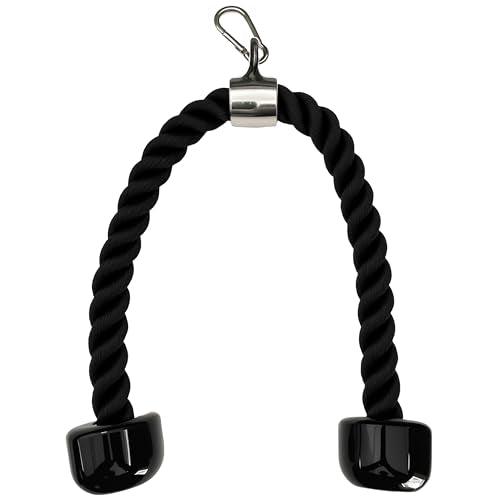 Heavy Tricep Rope Cable Machine Accessories Nylon Tricep Rope for LAT Pull Down Pulley System Attachment, for Home Gym Weight Fitness with Carabiner - color: Black