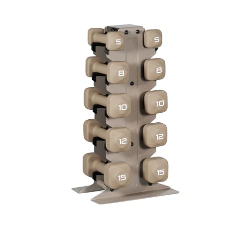 Tone Fitness Neoprene Dumbbell Set with Storage Rack – Non-Slip, Anti-Roll Hand Weights for Home Gym Workouts | 20 lb, 32 lb, 50 lb, 60 lb & 100 lb Options - color: Beige - Beige Rack, size: 100 lb Set