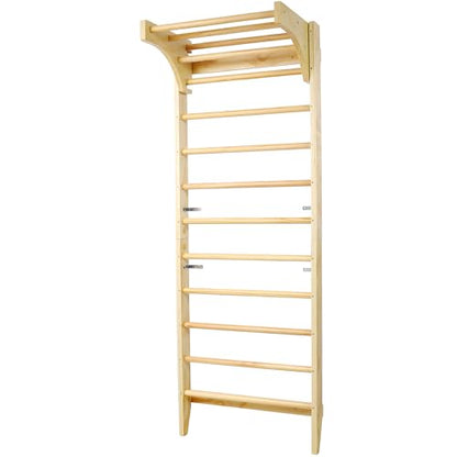 Adjustable Swedish Stall Bars & Pull-Up Bar for Home Gym, Physical Therapy - Heavy-Duty Beech/Pine Wood, Space-Saving Wall-Mounted Design