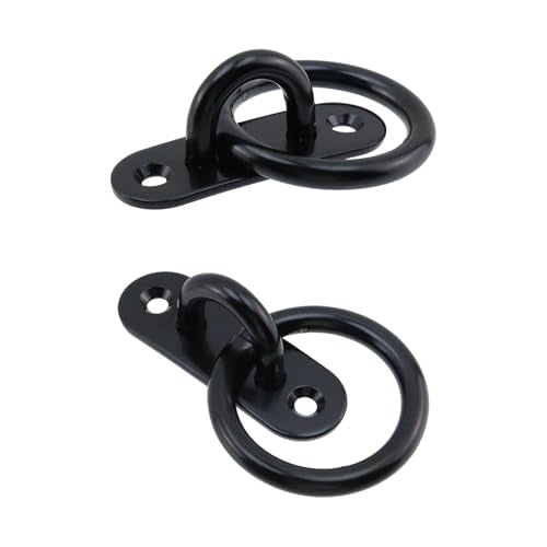 Semetall M6 Black Ceiling-Wall Mount Hook & Pad Eye Plate - 4 Pack 304 Stainless Steel Deck Hardware, Heavy Duty Anchor Rings for Boat Rigging, Yoga Swings, Hammocks & Marine Suspension(Oval)