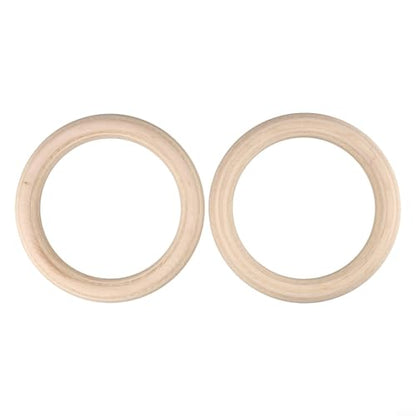 2Pcs Wood Gymnastics Rings Solid Birch Pull Up Bars for Adult Home Fitness Training Adjustable Straps Included 19mm Inner Diameter(25mm 19cm)