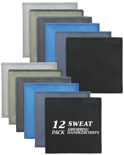 12 Pack Sweat Absorbing Handkerchiefs 10" x 10" Pocket-sized Sweat Towels Rags for Men & Women for Face Gym Sports - color: Dark