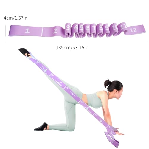 12 Loops Extra Long Yoga Stretching Band for Adults and Tall People, Adjustable Elastic Strap for Full Body Deep Stretch, Home Pilates, Ballet, Dance, Physical Therapy, Flexibility Training