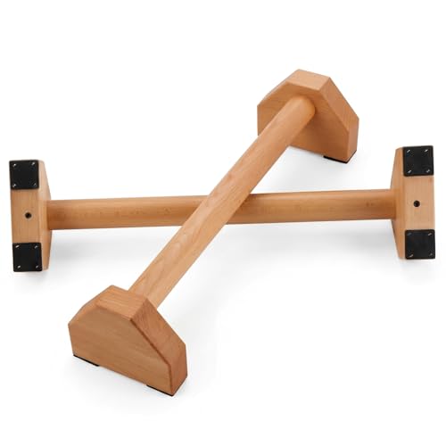 Wooden Push Up Bars Suitable for Home Gym Fitness Training Equipment Solid Beech Wood Parallettes Pushup Stands with Non-Slip Rubber Base for Wrist Comfort and Calisthenics Workout