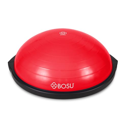 Bosu Balance Ball Exercise Trainer, Home Gym Equipment w/Guided Workouts & Pump, 26" Inflatable Fitness Platform for Strength Training, Standing, Balancing, and Core Workout - color: Red/Black