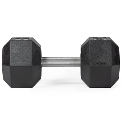 Titan Fitness 55 LB Pair Free Weights, Black Rubber Coated Hex Dumbbell, Straight Stainless Steel Handle, Strength Training, Full Body Workout