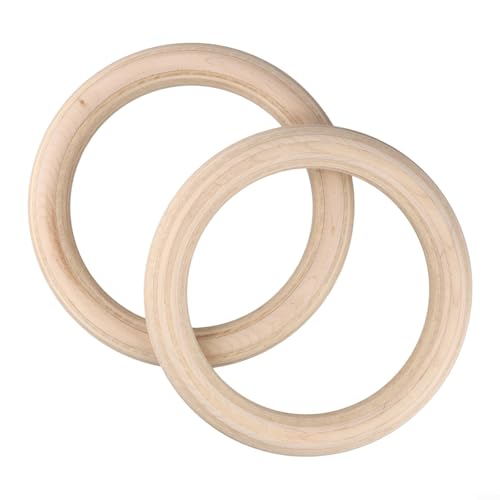 2-Pack Wooden Gymnastics Rings For Adult Fitness, Solid Birch Wood Pull-Up Rings Compatible With Home Gyms, Non-Slip Grip, 19 Mm Inner Size(25mm 19cm)