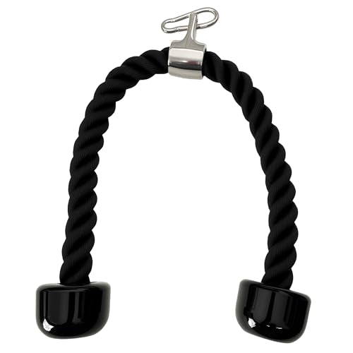 Heavy Tricep Rope Cable Machine Accessories Nylon Tricep Rope for LAT Pull Down Pulley System Attachment, for Home Gym Weight Fitness with Carabiner - color: Black
