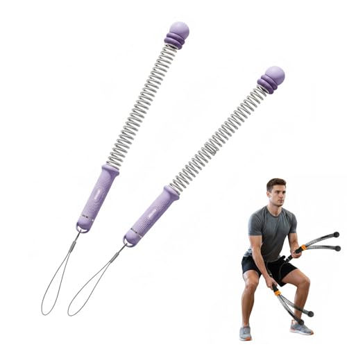 Saker Upgraded Adjustable Ropeless Battle Ropes, Steel Spring Core Rope Trainer with Rubber-Grip Handles, Wrist Straps & Portable HIIT Strength Cardio Workout, Exercise Equipment for Home Gym(Purple)