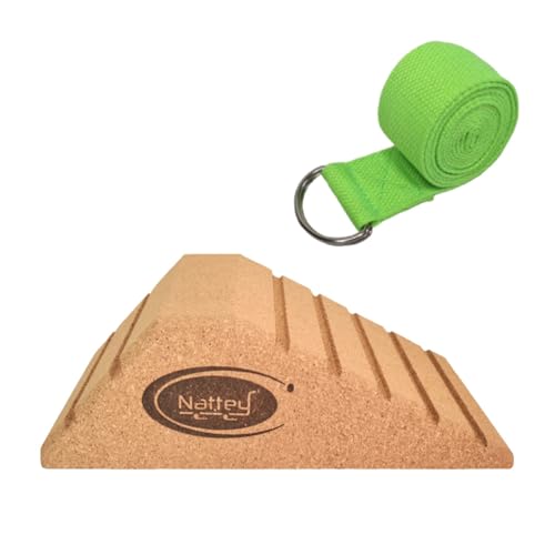 2025 NEW LARGER and Improved quality ECO-Friendly HIGHEST DENSITY Cork Squat Wedge Block Heel Calf Raise Platform NON-SLIP Slant Board Ramp Fitness Workouts Yoga Weightlifting exercise BAND 3 PIECES