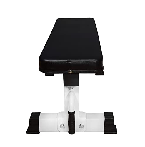 DF8000 Heavy Duty Flat Exercise Bench – 1000 LBS Capacity – White Exercise Bench Fitness Station for Strength Training- Dumbbell Training by Deltech Fitness