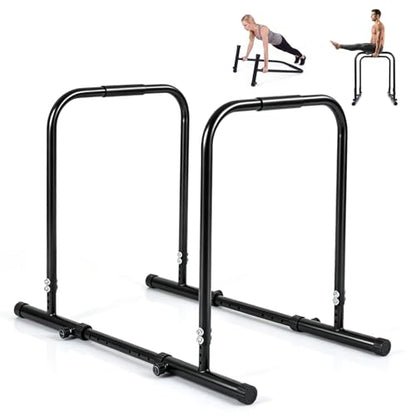 Goplus Adjustable Dip Bar, Heavy Duty Parallette Push Up Stand with 660 LBS Capacity, Anti-Slip Foam Grips, Portable Fitness Workout Dip Station for Home Gym, Calisthenics - size: 2 Side Locked