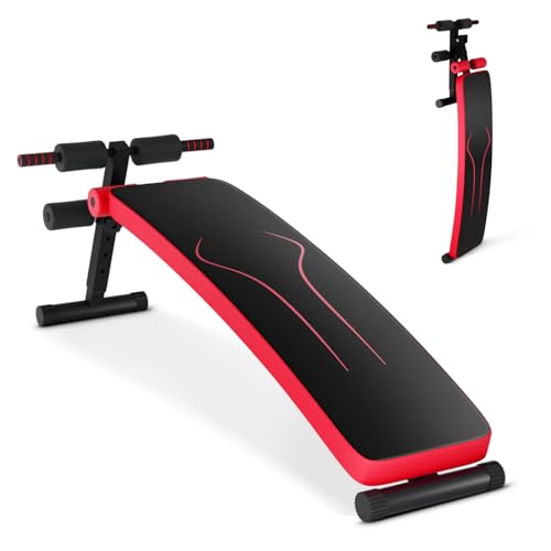 GYMAX Sit up Bench, Folding Adjustable Workout Bench for Ab Exercise, Curved Incline/Decline Slant Bench, Foldable Strength Training Weight Bench, Situps Abs Workout Equipment