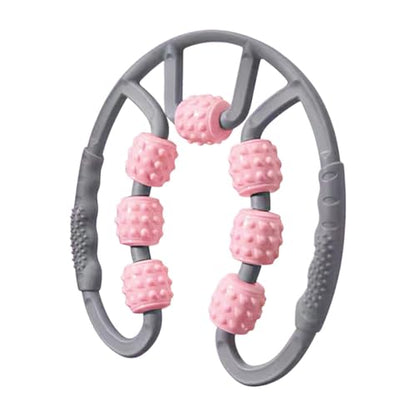 Qianly Muscle Roller for Legs Portable 7 Wheel Massage Roller Body Massager with Ergonomic Handles Manual Fitness Equipment for Home, Gray and Pink - color: Gray and Pink