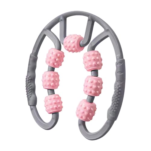 Qianly Muscle Roller for Legs Portable 7 Wheel Massage Roller Body Massager with Ergonomic Handles Manual Fitness Equipment for Home, Gray and Pink - color: Gray and Pink
