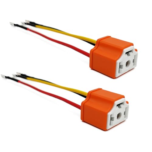 2Pcs Ceramic H4 9003 HB2 Headlamp Connector, H4 Head Light Relay Harness Kit, Compatible with Car Truck Boat Marine Head Light Fog Light, Fix Un-Standard H4 Plug Pins, Orange - color: Orange