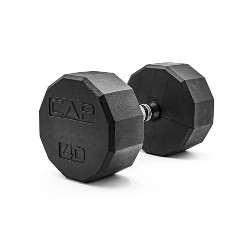 CAP Rubber Coated Dumbbell Weights, Free Weights for Home Gym Strength Training, Anti-Roll Hex Dumbbells with Black, Chrome & Comfort Grip Handles, Singles - size: 40 lb, style: 12-Sided - Chrome Handle