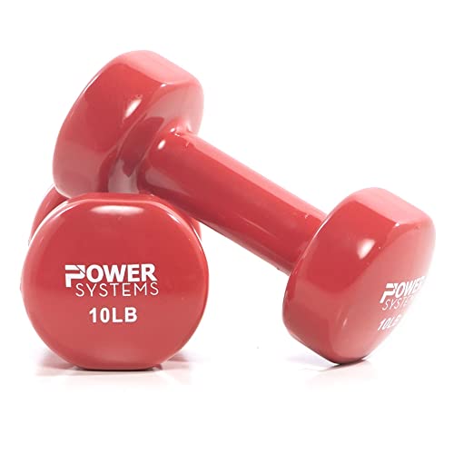 Power Systems Deluxe Vinyl Coated Dumbbells – Color-Coded, Non-Slip Grip Hand Weights, Multiple Weight Options, Sold in Pairs