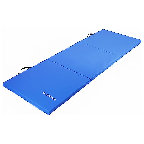 BalanceFrom 6x2 Feet 3-Panel Folding Gymnastics Mat – 1.5-Inch Thick Pad with Vinyl Surface and Carrying Handles for Tumbling, Yoga, Pilates, Home Workouts, and Martial Arts - color: Blue
