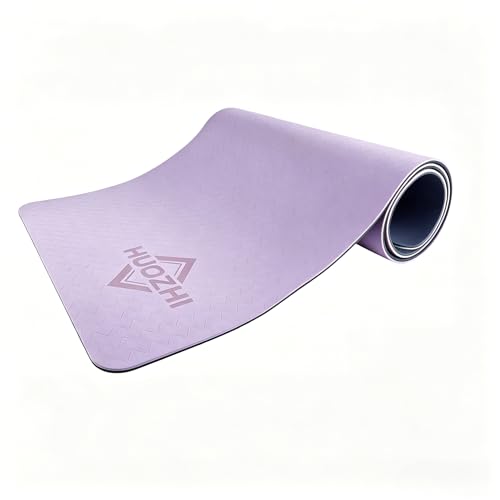 Extra Thick Yoga Mat 0.315 Inch, Non Slip 72x24 Inch, POE Eco Friendly Cushioned Mat for Home Gym Yoga Pilates Men Women - color: Purple + Dark Gray