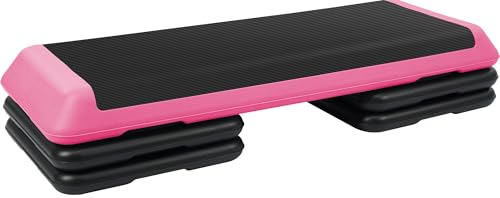 Fitvids Step Aerobic Platform, Exercise Step with 5 levels Adjustable Height, 4 Stackable Risers, Fitness Training Workout Stepper for Home Gym, Cardio Strength, Multiple Options