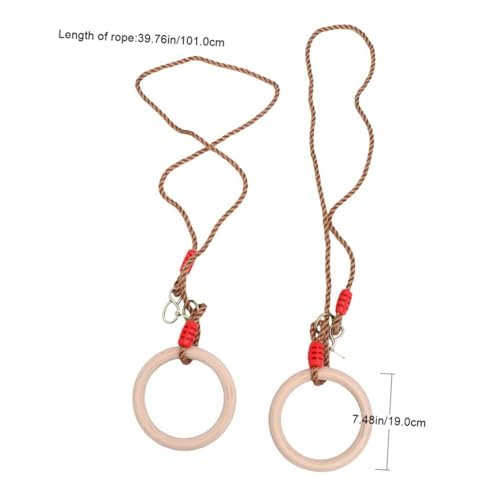 VANZACK 1pair Wooden Gymnastic Fitness Rings Boys and Girls Adults Exercise Equipment Pp Rope Indoor Pull-up Push-up Dip Training Ring