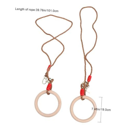 VANZACK 1pair Wooden Gymnastic Fitness Rings Boys and Girls Adults Exercise Equipment Pp Rope Indoor Pull-up Push-up Dip Training Ring