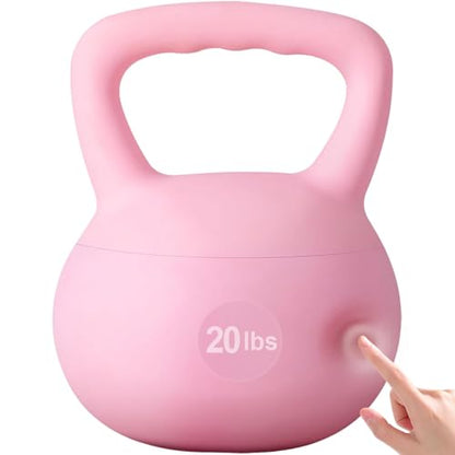 soges PVC One-Piece Kettlebell with Wide Handles, Strength Training Kettlebells 5lb to 35lb Optional for Women of Different Levels, Iron Sand Filled Soft Kettlebell - color: 20lbs - Pink