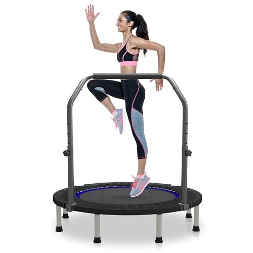 HYD-Parts 40" 48" Mini Trampoline for Adults and Kids Exercise Rebounder with Adjustable Bar Fitness Trampoline Indoor Max Load 330 440lbs - color: Blue-48in
