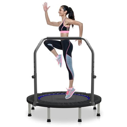 HYD-Parts 40" 48" Mini Trampoline for Adults and Kids Exercise Rebounder with Adjustable Bar Fitness Trampoline Indoor Max Load 330 440lbs - color: Blue-48in