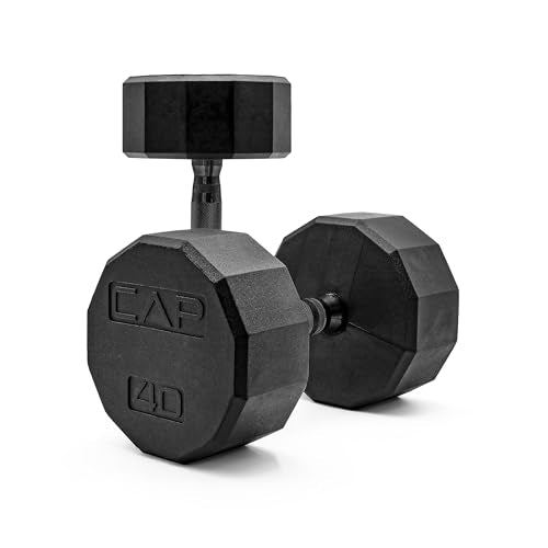 CAP Rubber Coated Dumbbell Weights, Free Weights for Home Gym Strength Training, Anti-Roll Hex Dumbbells with Black, Chrome & Comfort Grip Handles, Pairs & Sets - size: 40 lb - Pair, style: 12-Sided - Black Handle