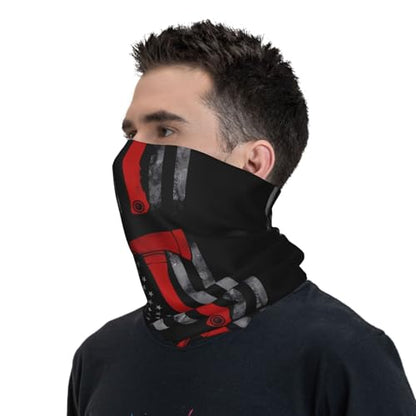 Firefighter Axe Red Line Flag Prints Multifunctional Sport Headband – Seamless Stretch Neck Gaiter for Hiking, Biking, Running & Outdoor Activities – Soft, Quick-Dry, No-Fade Design