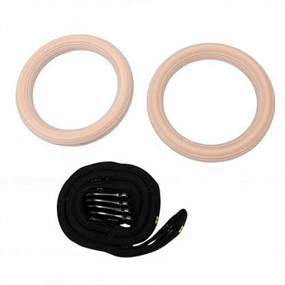 Luocute Gymnastics Rings, Premium Birch Wood with No Burr Finish Numbered Straps for Home Gym Workout, 2 Rings for Upper Body Exercise, Multi Workout Rope Cable Machine Attachment