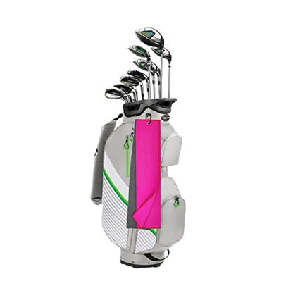 2 Pack Tri-fold Golf Towel Set, Microfiber Fabric Waffle Pattern Towels, Outdoor Sports Towels Heavy Duty Carabiner Clip (Pink x2)