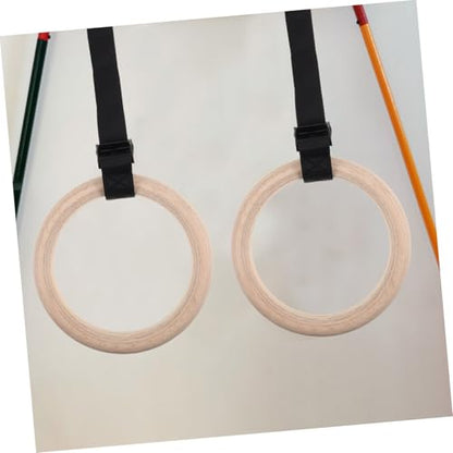Yardwe Wooden Gymnastics Rings with Adjustable Straps for Home Gym Durable Fitness Equipment for Strength Training Calisthenics and Indoor Workouts Versatile Exercise