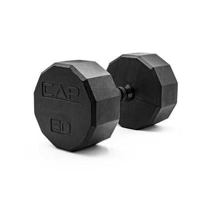 CAP Rubber Coated Dumbbell Weights, Free Weights for Home Gym Strength Training, Anti-Roll Hex Dumbbells with Black, Chrome & Comfort Grip Handles, Singles - size: 30 lb, style: 12-Sided - Black Handle