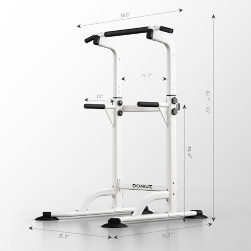 Power Tower Pull Up Bar and Dip Station, Multi-Function Home Gym, Strength Training Fitness Equipment, Height Adjustable - color: White