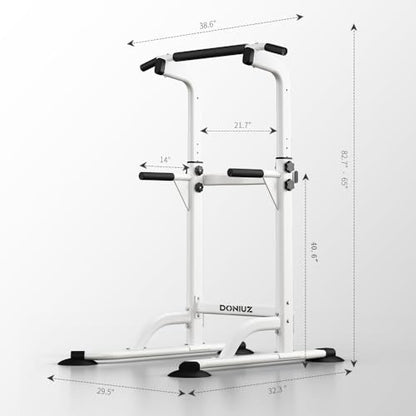 Power Tower Pull Up Bar and Dip Station, Multi-Function Home Gym, Strength Training Fitness Equipment, Height Adjustable - color: White