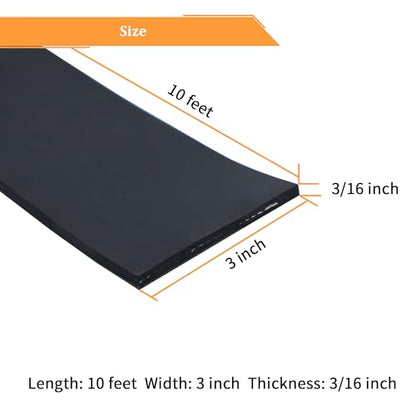 DOBTIM Adhesive Reinforced Solid Rubber Sheets, Rolls & Strips Cloth Inserted 3/16 (.187)" Thick X 3" Wide X 10'Long, Neoprene Rubber Strips Tensile-Resistant Tougher Projects