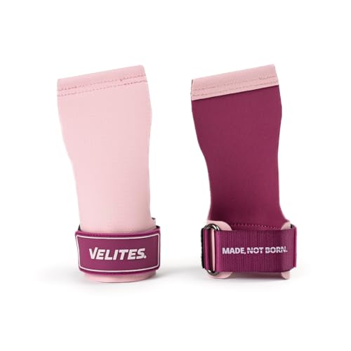 Velites - Official Crossfit® Games Quad Ultra Grips - No Chalk and Smooth Bars - Wristbands and Carry Bag Included - Pull-ups, Muscle-ups and Toes to bar - color: Pink, size: Large