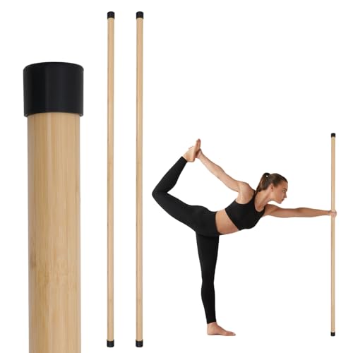 Yoga Stick, 5ft Exercise Stick for Mobility, Stretching Stick with Non-Slip Ends, Exercise Dowel for Pilates, Balance Pole and Stretch Bar for Stretching Equipment - size: 2 PCS (58 inches + 58 inches) Natural Bamboo