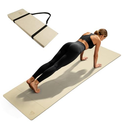 IwIeIaIrI Foldable POE Non Slip Yoga Pilates Mat– 1/4" (6mm) Thick - color: Beige