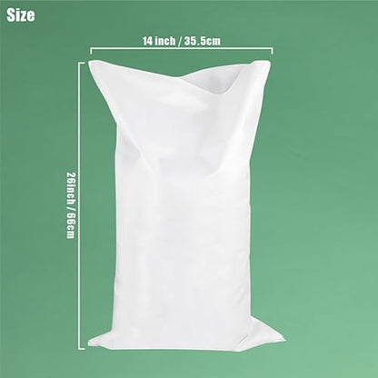 50 Pack Empty Sandbags with Ties,14x26 inches Woven Polypropylene Sand Bags(White)